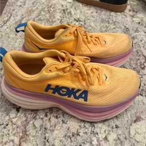 Hoka Women's Vibrant Yellow and Pink Sneakers
